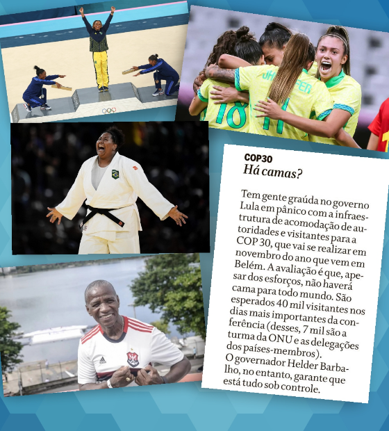 A glória de Rebeca Andrade. O futebol feminino no ataque. Bia Souza e a despedida de Adílio.