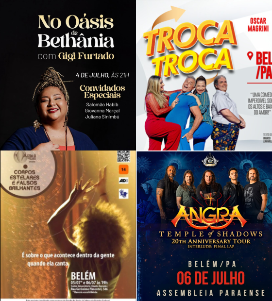 Agenda cultural O Amazônico: Gigi Furtado, comédia, espetáculo de dança e Angra neste final de semana em Belém.