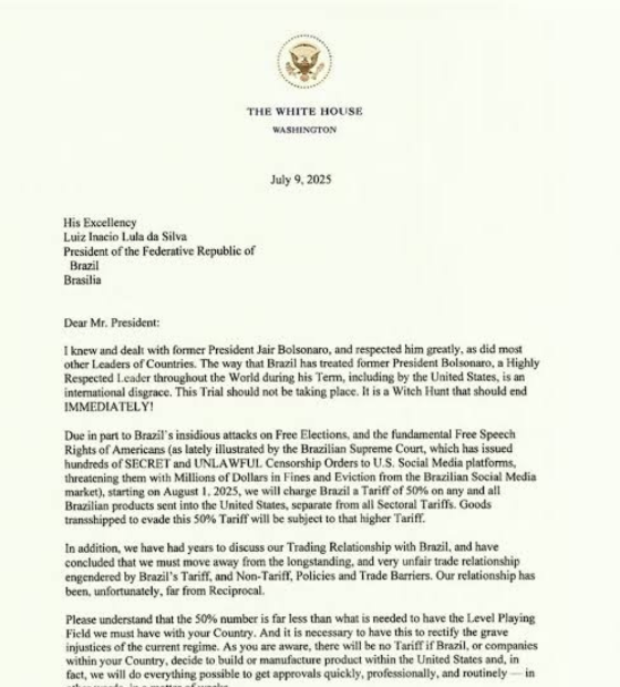 Brasil é o único país com déficit comercial taxado por Trump.