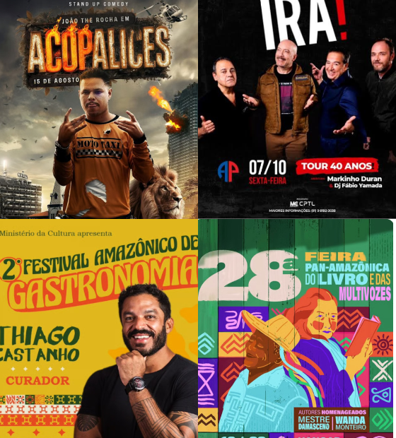 Agenda Cultural O Amazônico: stand up, shows e feiras do livro e de gastronomia em Belém.
