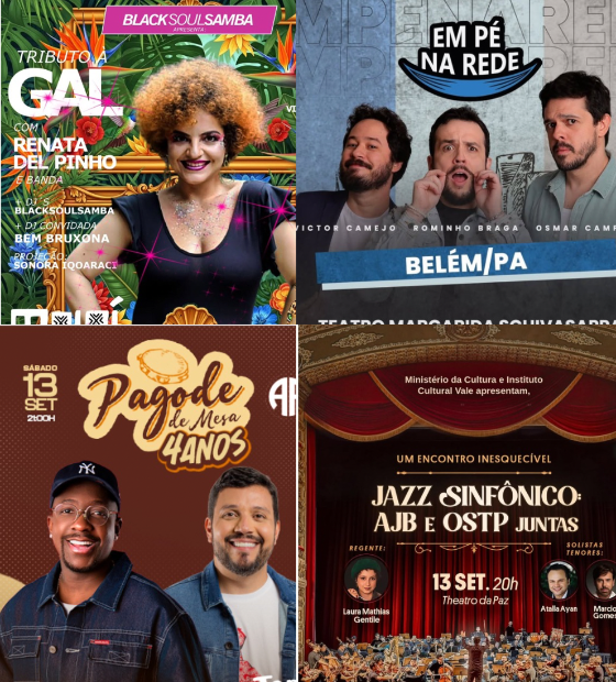 Agenda Cultural O Amazônico: tributo à Gal, stand up, jazz, pagode e muito mais neste final de semana em Belém.