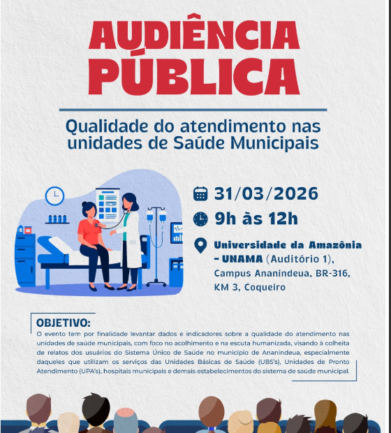 Ministério Público realiza audiência pública em Ananindeua com o tema “Qualidade do Atendimento nas Unidades de Saúde Municipais”.