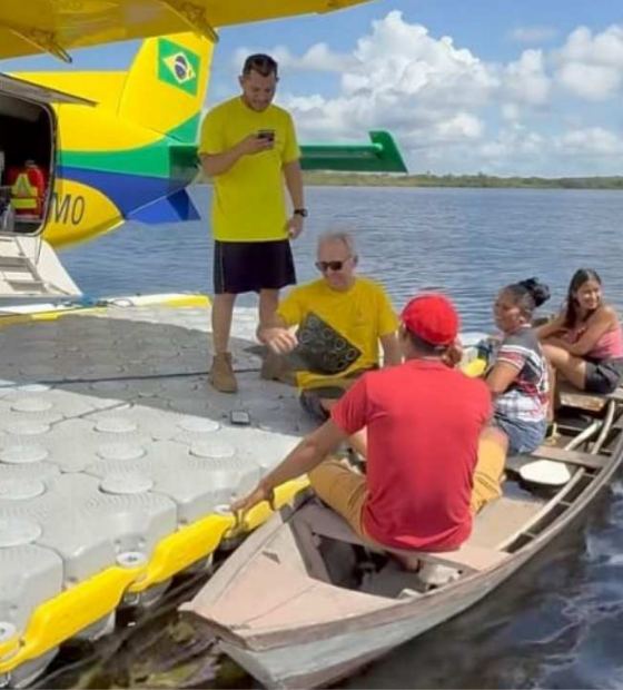 Medicina na Amazônia: após percorrer quilômetros, paciente viaja de bajara pelo rio para encontrar hidroavião com equipe médica e consegue laudo esperado.