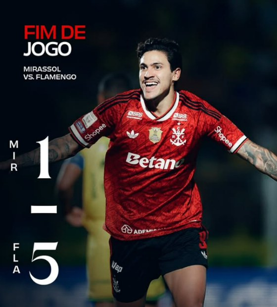 No páreo: Flamengo vence Mirassol de goleada e diferença para o Palmeiras diminui novamente